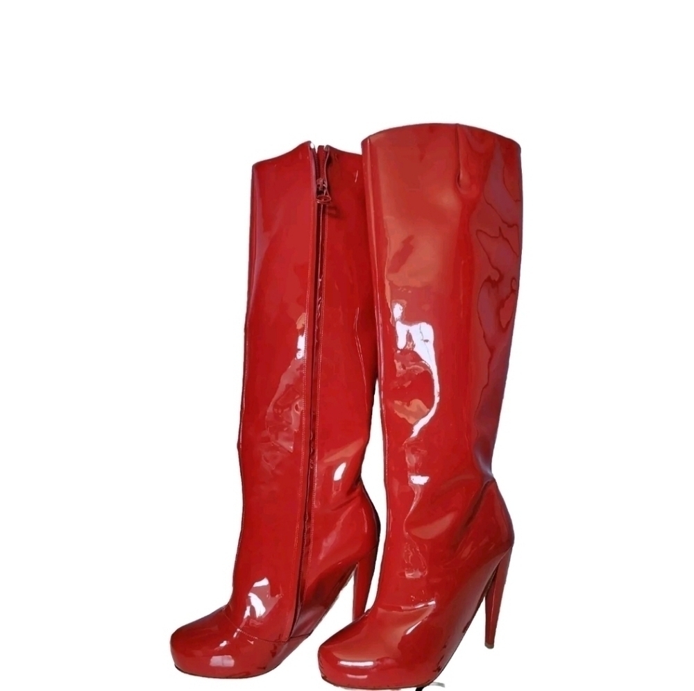 Maison Margiela Patent Leather High Heeled Thigh High Boots Red EU 40 US 10